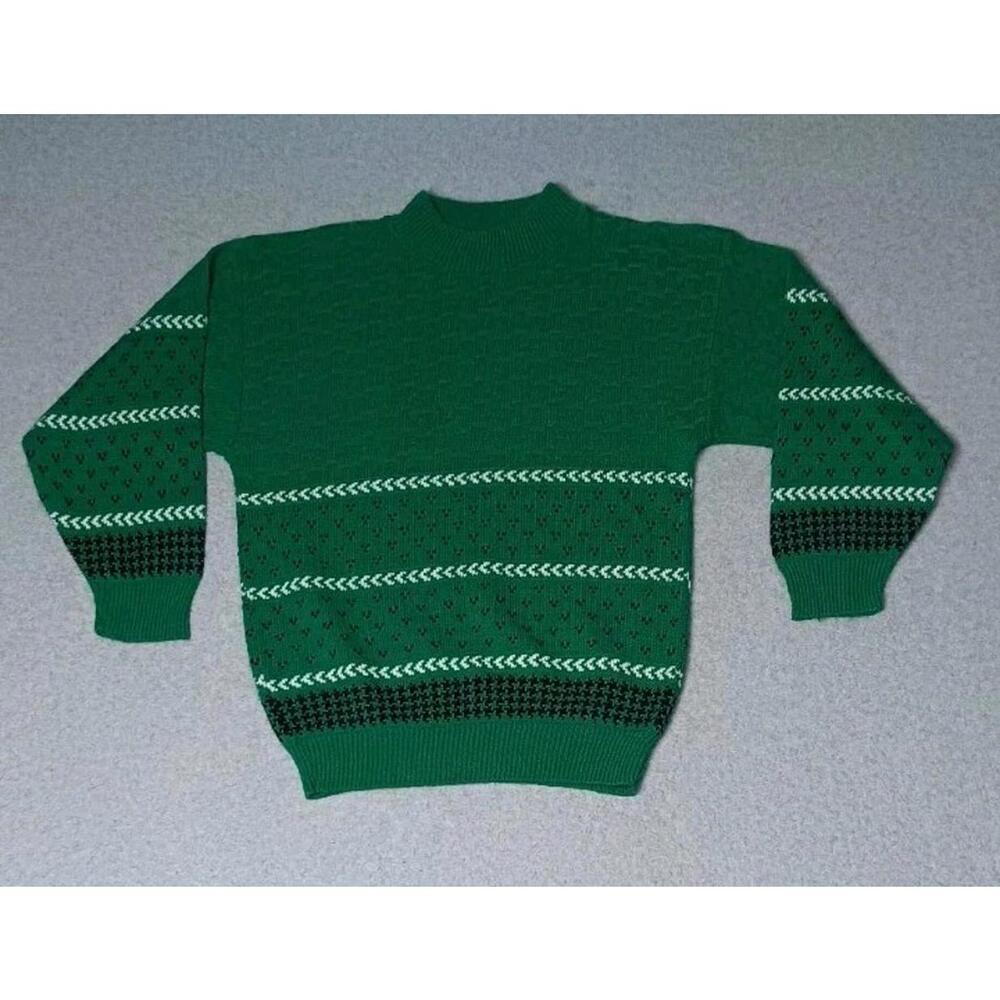 Vintage American Pride Pullover Knitted Sweater Womens Size Medium Green Puffed